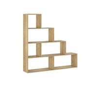 amuéblate online - Estantería Salón Asimétrica Escalera, Libreria, Separador Ambientes, Modelo Alaska, Color Roble Miel, 136 cm (Ancho) x 140 cm (Altura) x 25 cm (Fondo)