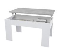 amuéblate online - Mesa de Centro Elevable, Mesita de Salón o Comedor, Acabado en Blanco con Tapa Gris Cemento, Medidas, 90 cm (Ancho) x 50 cm (Fondo) x 46, 57 cm (Alto)