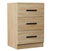 amuéblate Online - Mesita de Noche Estilo Nórdico Modelo Alaska con 3 Cajones, Diseño Práctico y Elegante, Color Roble Miel, Medidas: 40 cm Ancho x 59,5 cm Alto x 35 cm Fondo