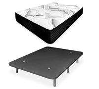amuéblate online - Pack Colchón Visco Box con Muelles Ensacados + Base Tapizada Reforzada - Transpirable y Confortable - Color Gris Oscuro - 135x190 cm