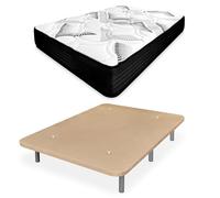 amuéblate online - Pack Colchón Visco Box con Muelles Ensacados + Base Tapizada Reforzada - Transpirable y Confortable - Color Beige - 135x190 cm