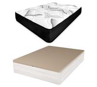 amuéblate online - Pack Colchón Viscoelástico Híbrido Visco Box con Núcleo de Muelles Ensacados + Canapé Madera Reforzado Gran Capacidad | Color Gris Polar 150 x 200