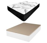 amuéblate online - Pack Colchón Viscoelástico Híbrido Visco Box con Núcleo de Muelles Ensacados + Canapé Madera Reforzado Gran Capacidad | Color Blanco 150 x 200
