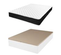 amuéblate Online - Pack Colchón Viscoelástico Venus Reversible + Canapé Madera Abatible Gran Capacidad | Color Blanco 150 x 190
