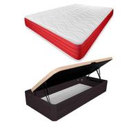 amuéblate online - Pack Colchón Viscoelástico Visco Red Reversible + Canapé Abatible Gran Capacidad con Apertura Lateral | Color Wengué 105 x 190