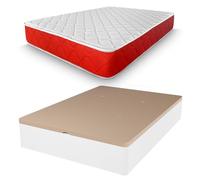 amuéblate online - Pack Colchón Viscoelástico Visco Red Reversible + Canapé Madera Reforzado Gran Capacidad | Color Blanco 90 x 200