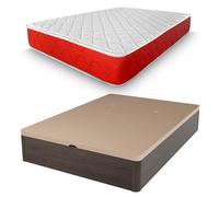 amuéblate online - Pack Colchón Viscoelástico Visco Red Reversible + Canapé Madera Reforzado Gran Capacidad | Color Wengué 90 x 200