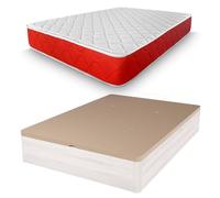 amuéblate online - Pack Colchón Viscoelástico Visco Red Reversible + Canapé Madera Reforzado Gran Capacidad | Color Gris Polar 150 x 190
