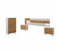 amuéblate Online - Pack Dormitorio Matrimonio Completo Lotus con Cabecero Leds + 2 Mesitas de Noche + Sinfonier | Colores Andersen Pino-Roble