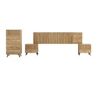 amuéblate Online - Pack Dormitorio Matrimonio Completo Nordik con Cabecero + 2 Mesitas de Noche + Sinfonier | Color Roble Miel