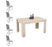 amuéblate online - Pack Mesa de Comedor Extensible, Modelo Austin, Color Cambria + 4 Sillas Tapizadas Acabadas en Marengo, Modelo Aris, con Patas Cromadas