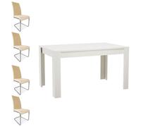 amuéblate online - Pack Mesa de Comedor o Salón, Modelo Mónaco, Color Andersen Pino + 4 Sillas Tapizadas Acabadas en Beige, Modelo Aris, con Patas Cromadas