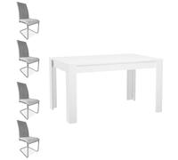 amuéblate online - Pack Mesa de Comedor o Salón, Modelo Mónaco, Color Blanco + 4 Sillas Tapizadas Acabadas en Marengo, Modelo Aris, con Patas Cromadas