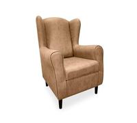 amuéblate online - Sillón Orejero Dama, Butaca Pequeña para Salón. Sillones de Lectura Individual, Medidas: 105 cm (Alto) x 75 cm (Ancho) x 83 cm (Fondo) Tela Magnol Color Piedra y Patas Wengué