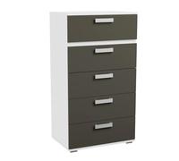 amuéblate Online - Sinfonier con 5 Cajones, Cómoda, Modelo Malena, Práctico y Funcional, Acabado en Colores Blanco-Grafito, Medidas: 60 cm (Ancho) x 109,4 cm (Alto) x 39,6 cm (Fondo)