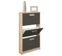 amuéblate online, Zapatero con 3 Puertas, Mueble para Zapatos Estrecho, Modelo Helsinki, Acabado en Color Puccini y Grafito, Medidas: 108 cm Alto x 60 cm Ancho x 17 cm Fondo, Práctico y Funcional