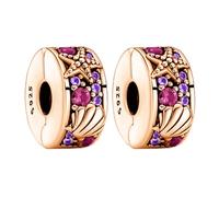 Amuefer 2 Piezas Clip Concha Oro Rosa Charms para Pulseras, Stopper Colgante de Plata de Ley con Circonita Cúbica, Cumpleaños Navidad Joyería Regalos para Mujeres