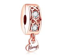 Amuefer Familia Siempre Pavé Clip Charms para Pulseras y Collares, Colgante de Plata de Ley con Circonita Cúbica, Cumpleaños Navidad Joyería Regalos para Mujeres Niñas