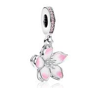 Amuefer Pink Cherry Blossoms Dangle Charms para Pulseras y Collares, Colgante de Plata de Ley con Circonita Cúbica, Navidad Cumpleaños Halloween Joyería Regalos para Mujeres