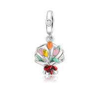 Amuefer Ramo de Tulipanes Charms para Pulseras y Collares, Colgante de Plata de Ley con Circonita Cúbica, Gorra Graduación Cumpleaños Navidad Joyería Regalos para Mujeres