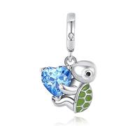 Amuefer Tortuga Charms para Pulseras y Collares, Colgante de Plata de Ley con Circonita Cúbica Azul, Navidad Joyería Regalos para Mujeres Niñas