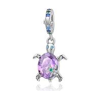 Amuefer Tortuga Morada Charms für Armband, Colgante de Plata de Ley con Circonita Cúbica, Cumpleaños Navidad Joyería Regalos para Mujeres