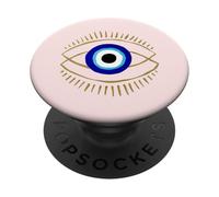 Amuleto azul del mal de ojo nazar sobre un fondo rosa con pestañas PopSockets PopGrip Adhesivo