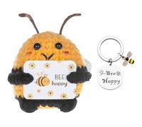 Amuleto de abeja positiva, 1 abeja de bolsillo (4.5x7cm) + 1 llavero de abeja (3cm) con mensaje de ánimo y diseño exclusivo, regalo motivacional y decorativo para amigos y familiares, regalo de a