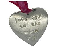 Amuleto de la Suerte Con Forma de un Corazón "Love You To The Moon" (Te Quiero Hasta la Luna) Con Lazo Organza