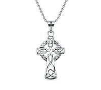 Amuleto de Protección Antiguo Collar Colgante Cruz Celta Vikinga Irlandesa para Hombres Mujeres Tono Plata Oxidada Acero Inoxidable Cadena de Bolas de 20 Pulgadas