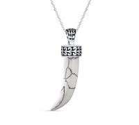 Amuleto de Protección Diente Blanco Gris Howlita Piedra Preciosa Cornicello Cuerno Italiano L Collar Colgante de Chile Joyería Occidental Para Mujeres Para Hombres Plata de Ley Oxidada .925 Pergamino
