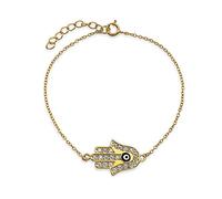 Amuleto Turco Talismán Delicado Delicado Mal De Ojo Hamsa Mano Encanto Pulsera Para Las Mujeres De Circonio Cúbico Cz 14K Chapado En Oro .925 De Plata Esterlina 7 8 Pulgadas Ajustable Extender