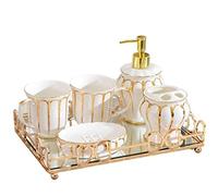AMULONG Accesorios de Tocador, Juego De Accesorios De Baño De Cerámica, Soporte para Cepillo De Dientes, Jabonera, Dispensador De Jabón, Juego De Bandeja para La Boca Juego Decorativo