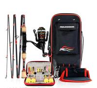 Amundson - Combo de caña de pescar y carrete de expansión automática, caña de carbono de grafito, carrete de aluminio, kit portátil de viaje, camping, para todas las estaciones, señuelos de pesca para