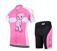 Amur Leopard Maillot de Ciclismo Niños Niñas Conjunto Traje Ciclismo Camiseta de Manga Corta + Pantalones Cortos de Secado Rápido, Rosa, M/6-7 Años