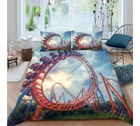 Amusement Park Funda Edredon Microfibra Juego de Ropa de Cama de 3 Piezas Impresión 3D Cierre de Amusement Park Funda de Edredón Funda de Almohada a Juego Antialérgica for Adultos Single（140x200cm）