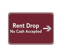 amusFlynnel Señal de advertencia con texto en inglés "Rent Drop No Cash Accepted Business", letrero de metal de aluminio de 20,3 x 30,5 cm