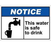 amusFlynnel Señal de advertencia con texto en inglés "This Water is Safe to Drink Notice" Señal de carretera de 8 x 12 pulgadas, letrero de metal de aluminio