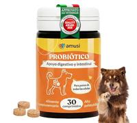 amusi Probióticos para Perros 30 Tabletas - Alimento Complementario con Inulina y Saccharomyces - Probióticos Perros para la Flora Intestinal y Soporte Nutricional de la Digestión, Made in Italy