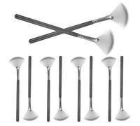 AMUSLESUR 10 Pinceles de Abanico para Maquillaje, 10 Unidades Pequeñas en Pelo de Cabra Negro y Plateado, Aplicadores Faciales Versátiles para Polvo, Iluminador y Ácido, Compactos