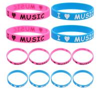 AMUSLESUR 12 Pulseras de Silicona Coloridas I Love Music para Festivales y Eventos Electrónicos, Cómodas y Versátiles Diseño Único y Estilo Hip Hop