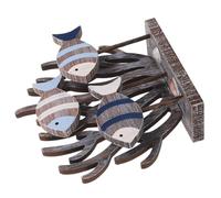 AMUSLESUR Adornos de Madera Natural en Forma de Peces y Coral Mediterráneo, Set de 3 Figuras Pequeñas para de Interiores y Muebles Rústicos