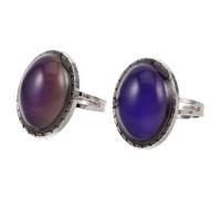 AMUSLESUR Anillo Vintage Ajustable para Mujeres con Piedra Ovalada Que Cambia de Color, Diseño Abierto de Aleación de Zinc y Acrílico para Uso Diario o Eventos