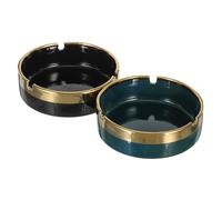 AMUSLESUR Cenicero Fácil de Limpiar de Cerámica Borde Dorado Portátil Redondo Elegante y Ligero para Oficina y Mesa de Café Moderno y Refinado