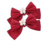 AMUSLESUR Clips para Zapatos de Novia Lazo y Perlas Falsas, Hebillas Decorativas de Aleación de Zinc y Satén, Ligeras y Compactas, Ideales para Bodas y Graduaciones, Pack de 2 Piezas