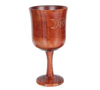 AMUSLESUR Copa del Sacrificio de Madera Natural Símbolo de Pentagrama y Luna Creciente, Utensilio Religioso para Ceremonias y Decoración del Hogar, Copa Sagrada para Yoga y Ritos