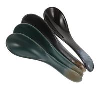 AMUSLESUR Cucharas Sopera de Cerámica Diseño de Mármol, 4 Piezas Pequeñas para Sopa Japonesa y Platos Asiáticos, Fáciles de Transportar para Picnic y Uso Diario Estilo Aleatorio