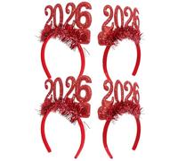 AMUSLESUR Diademas Purpurina Roja 4 Piezas para Fiesta y Photocall en Celebraciones de Cumpleaños y Nochevieja 2026, Accesorios Cómodos y Ligeros para Uso Prolongado