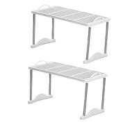 AMUSLESUR Estante de Almacenamiento Apilable para Cocina y Baño, Diseño Simple en Blanco, 2 Unidades de Acero Inoxidable y PP, Organizador Multiusos y Ahorrador de Espacio