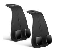 AMUSLESUR Ganchos para Asiento Trasero de Coche Negro, Organizadores para Bolsas Diseño de Doble Gancho, Material Metálico y Plástico para Uso Seguro y Aprovechamiento de Espacio, Paquete